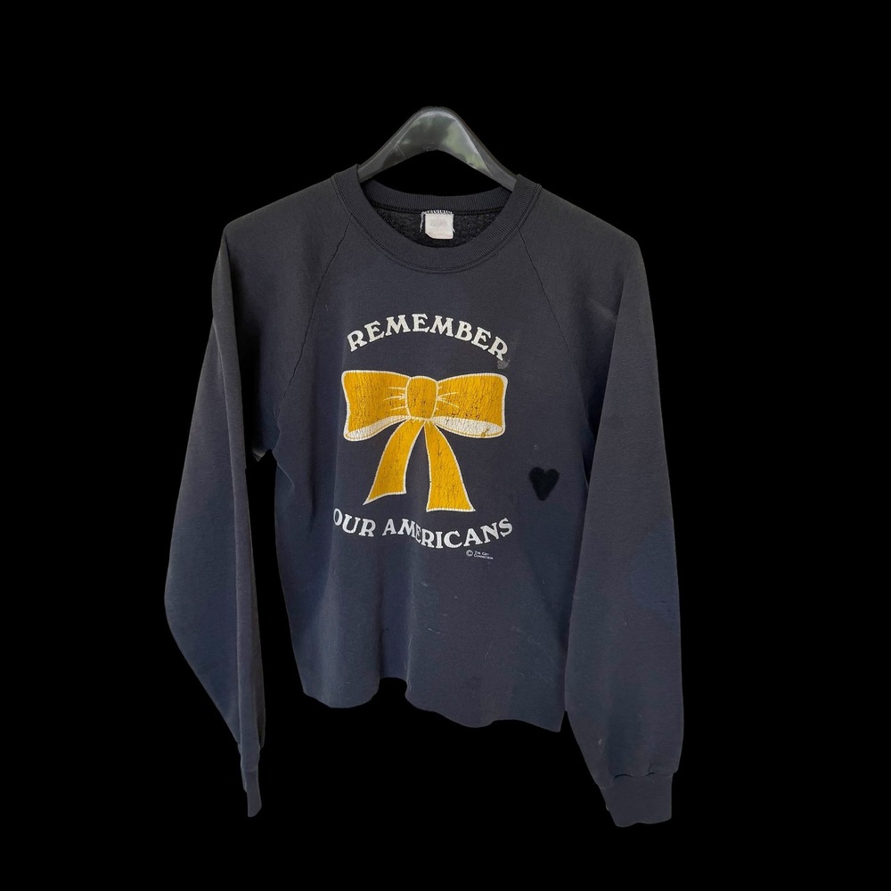 80's‎ Remember Our Americans Sweatshirt Faded Black Cropped L Distressed
